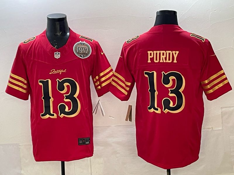 Men 2025 Nike San Francisco 49ers #13 Purdy red gold 5th generation Limited NFL Jersey 002